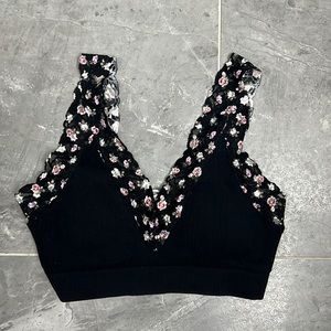 black with flower bra, size small, PINK